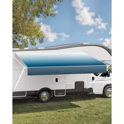 VEVOR Wohnwagen Markise einziehbare RV Markisen (548,64 cm) wasserdichte Wohnmobil-Markise mit Aluminiumlegierungsrahmen, Außenmarkise mit weißem Ständer und blauen Stoffen mit Farbverlauf
