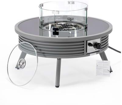 LeisureMod Walbrooke Modern Round Aluminum Frame Fire Pit Table with Powder-Coated Finish, CSA-Certified, and Tempered Glass - 29