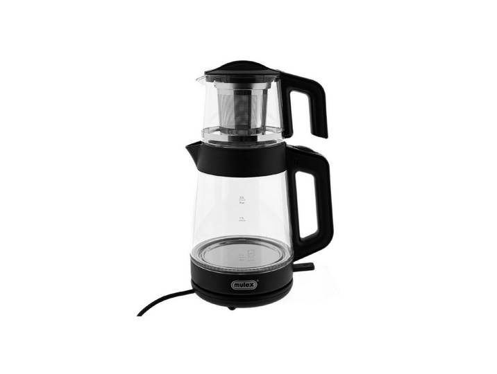 Mulex Wasser-/Teekocher Tee Express 2-in-1 aus Glas - 1L + 2L - Schwarz