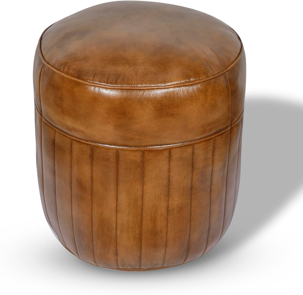 Borough Wharf 46cm Wide Genuine Leather Pouffe Ottoman Brown Genuine Leather 52cm H X 46cm W X 46cm D