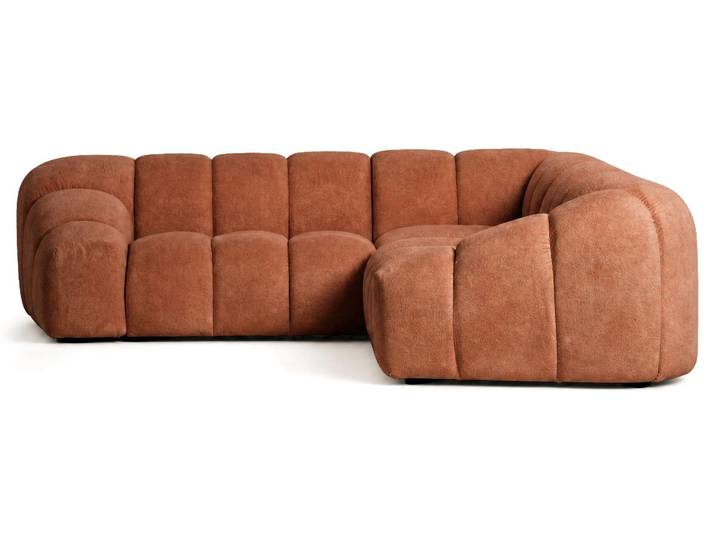 Best Mobilier Ava - Canapé d'angle L 5 places en velours texturé \, Terracotta
