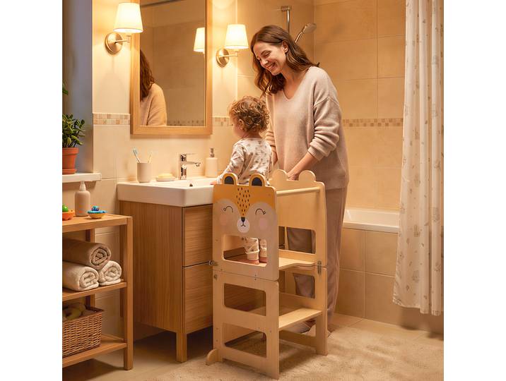 AIYAPLAY Tour Montessori Bois avec Tableau et Table 57x39x93 cm