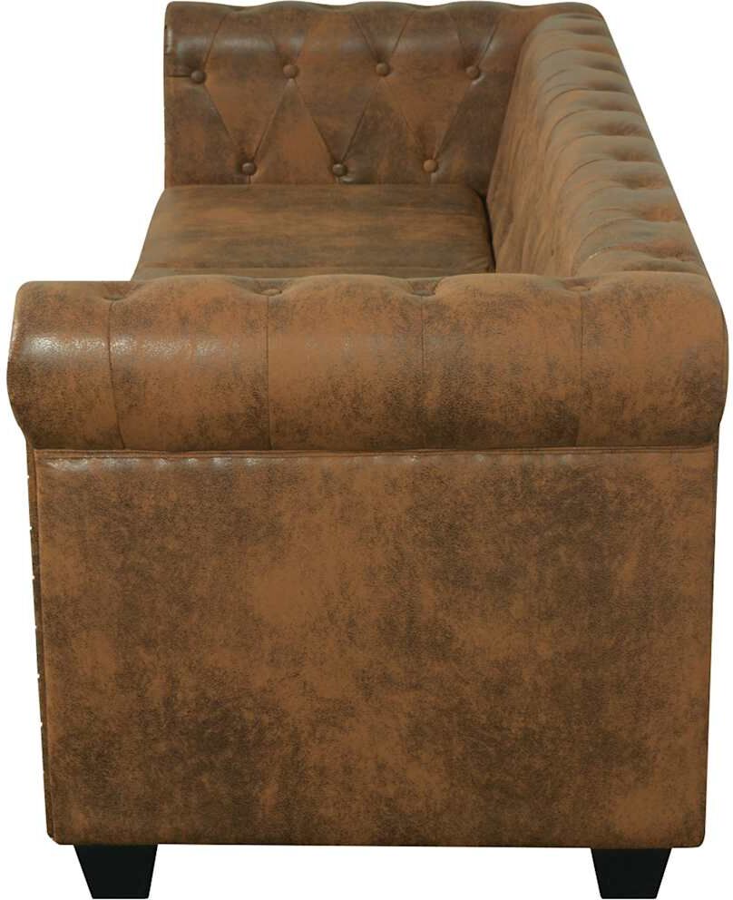 vidaXL Sofa Chesterfield 3 places en simili cuir marron