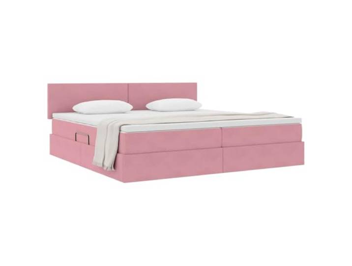 KTHLBRH Doppelbett Samt Rosa mit Stauraum 200 x 200 cm Hydraulisches Heben, Metallgestell, Matratze inklusive, Kopfteil im Lieferumfang enthalten