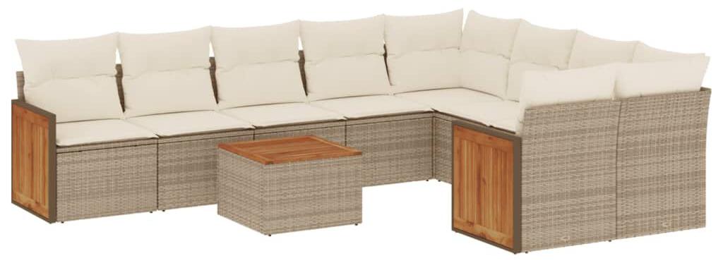 Loungeset, 10-teilig, Beige, aus Poly-Rattan - für Garten und Terrasse