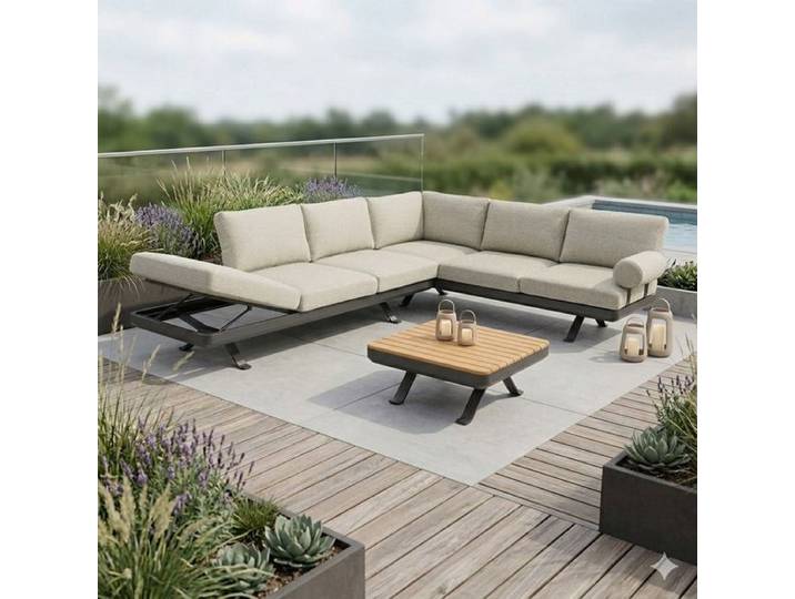 Zebra Sky Ecklounge verstellbar inkl. Loungetisch Aluminium/Sunproof Dunkelgrau Sand