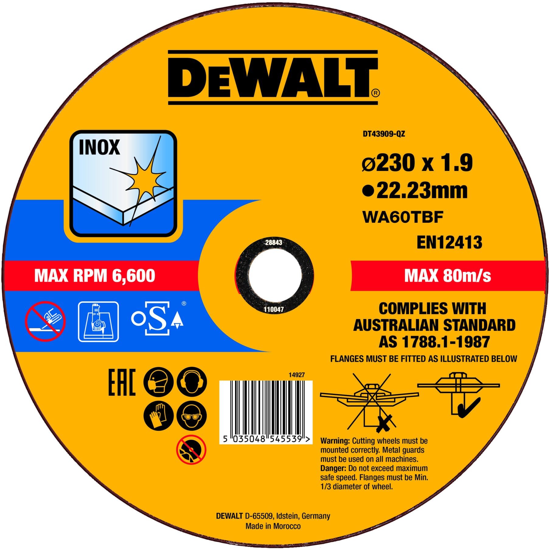 DEWALT High Performance Trennscheibe Edelstahl flach 230x1,9mm (DT43909-QZ)