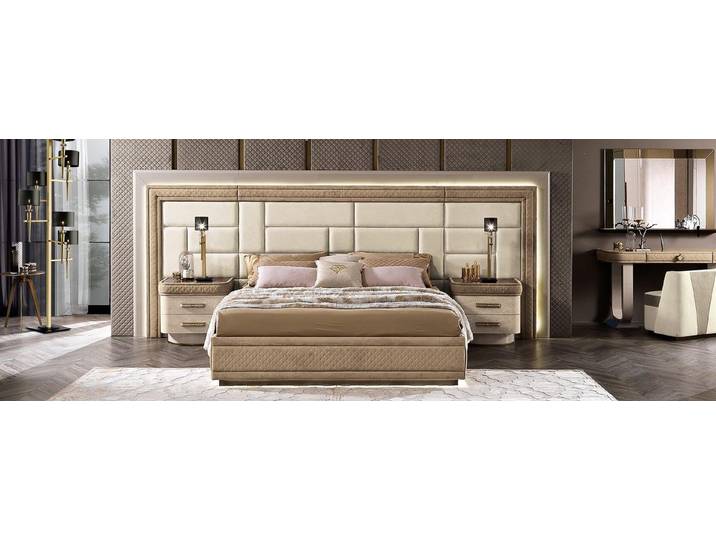 JVmoebel Bett Beige Holzbett im italienischen Design mit eleganter Linienführung (1-tlg), Made in Europa