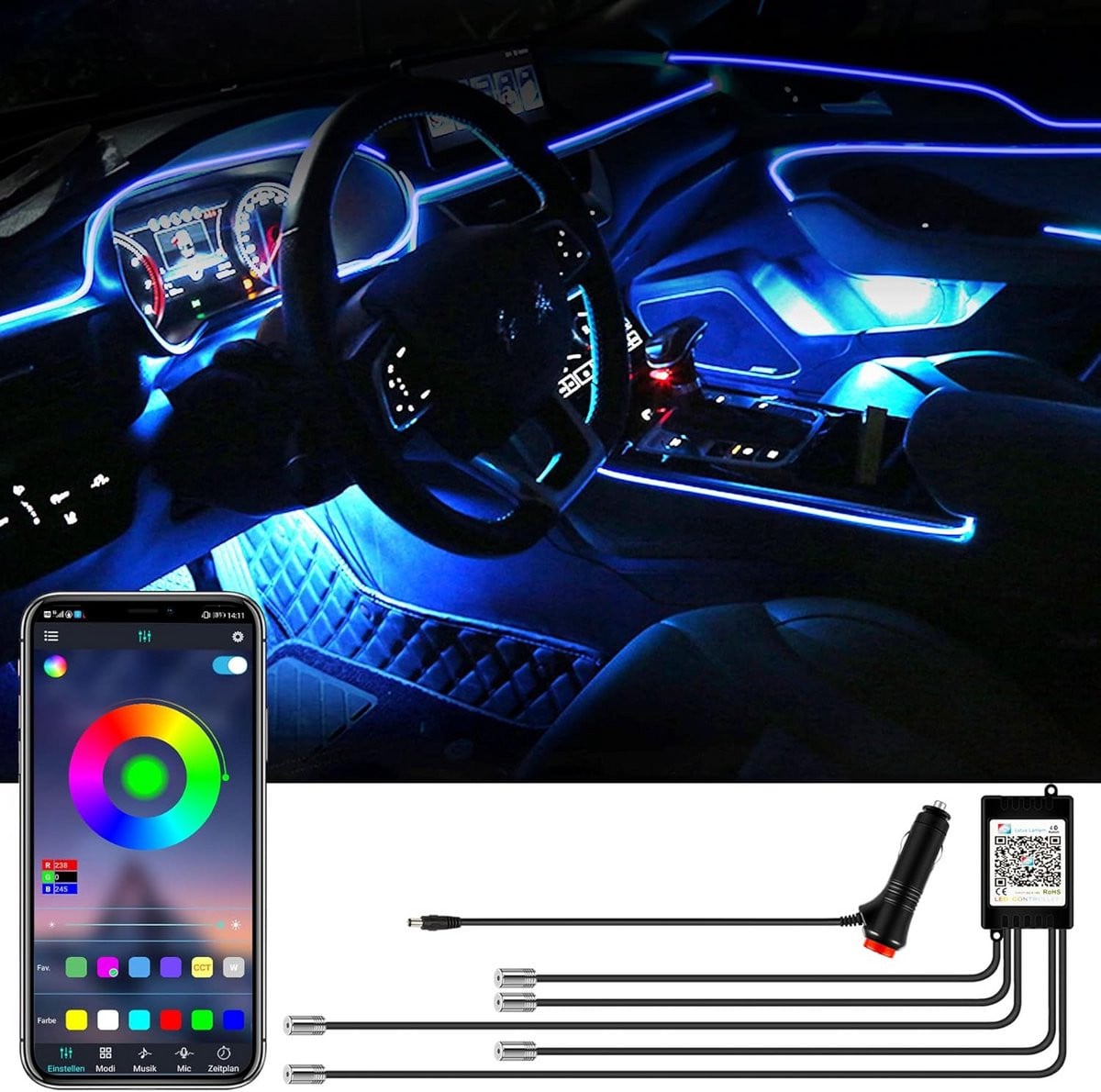 RGB Led Strip voor Auto Interieur Verlichting met App - 6M
