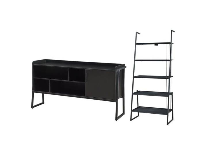 Ensemble de meubles - HELLOSHOP26 - Étagère échelle et meuble TV - Métal noir - Style industriel - 2 pièces