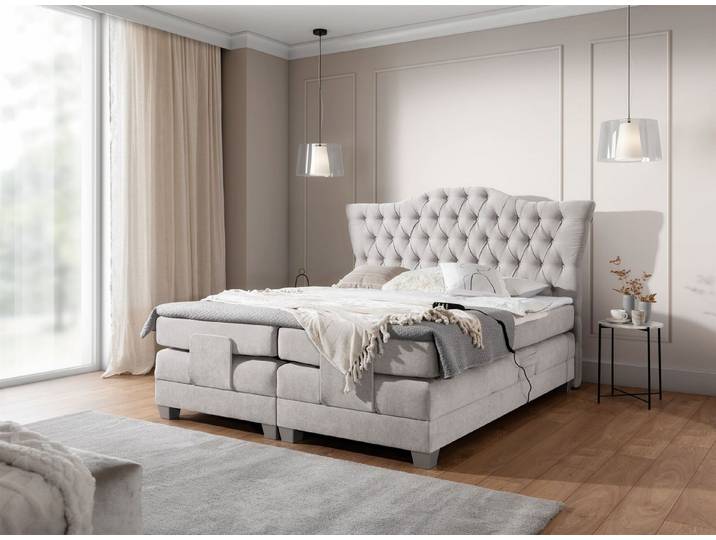 Fun Möbel Boxspringbett Schlafzimmerbett FAUSTO Elektrisch in Stoff Wind (inkl. Viscoschaumtopper), Matratzen elektrisch verstellbar