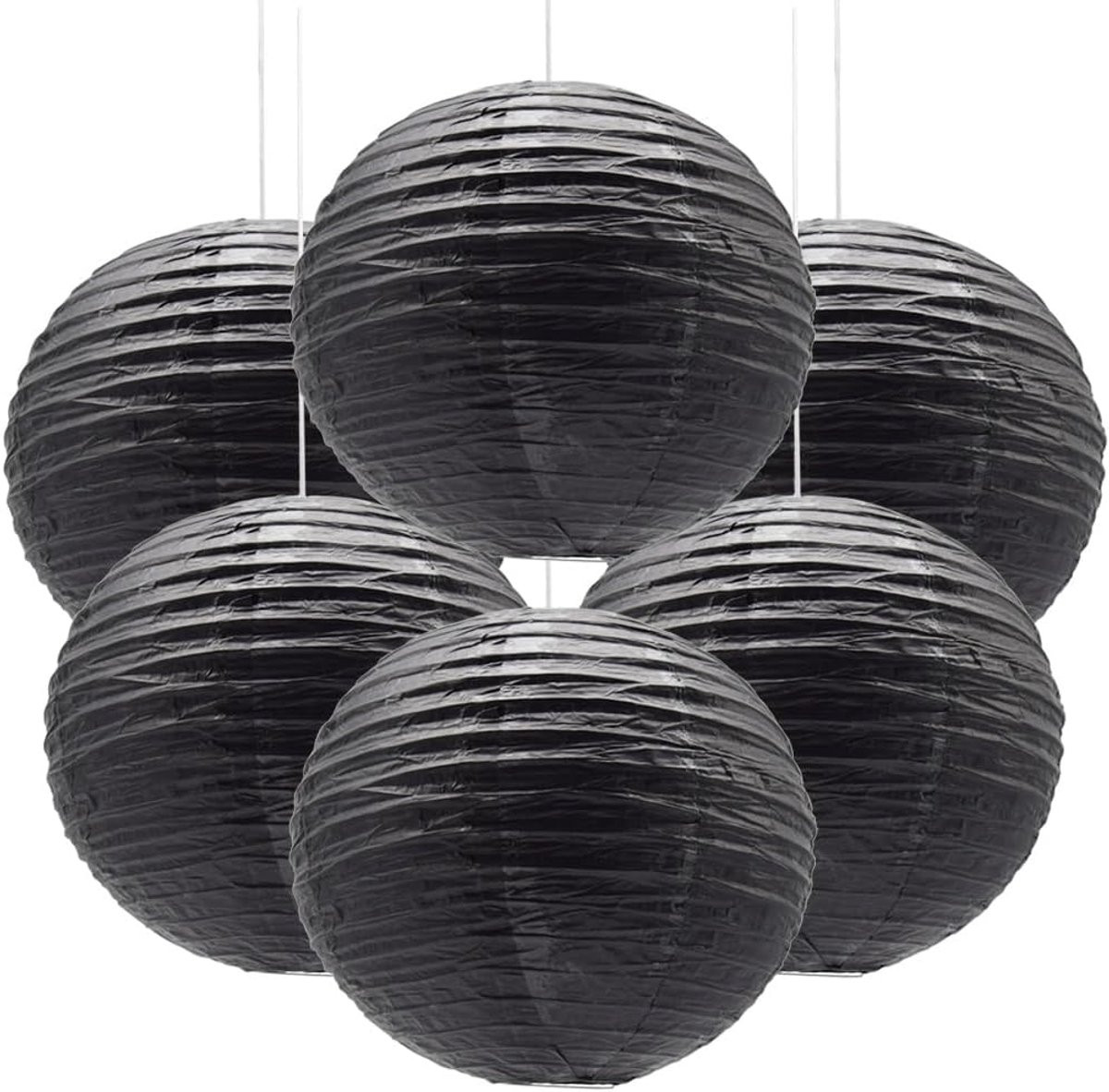 Ruidee Set van 6 Ronde Papieren Lantaarns voor Decoratie - Zwart