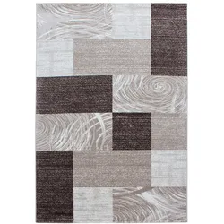 Teppich Kurzflor Abstrakt-Karo Modern Waschbar Strapazierfähig Esszimmer Flur OEKO-TEX Braun 240x340 cm Gekettelt – DRAU von Kadima Design