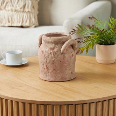 ARCILLA ELEMENTAL Pink Ceramic Antique Style Distressed Decorative Vase with Handles