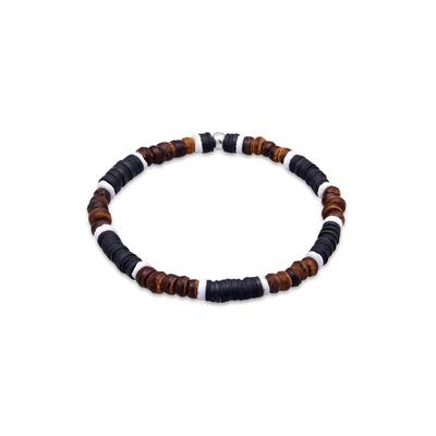 Armkette KUZZOI "Armband Herren Heishi Beads Vintage Surfer 925 Silber" Gr. 210, braun, Armbänder, Herren, 210, Silber 925 (Sterlingsilber), Armkette