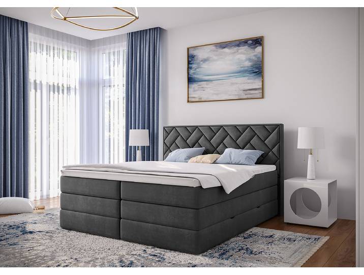 Lit boxspring Zaari 140 x 200cm Tissé à plat Gris/Anthracite