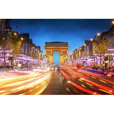 Fototapete PAPERMOON "Paris Straße bei Nacht", bunt, B:2m L:1,49m, Vlies, Tapeten