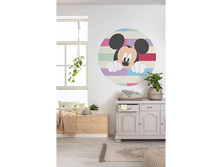 Komar Vlies fotobehang zelfklevend - Mickey Peek-a-boo - afmeting 125 x 125 cm (breedte x hoogte) - Disney, kinderkamer, kinderbehang, behang, muursticker