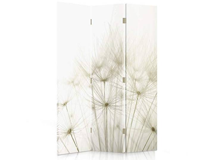 Feeby - Paravent mit Löwenzahn - 110x180cm, beidseitiger Trennwand Raumteiler, perfekt als Foto Paravent, Spanische Stil Sichtschutz - standfest, 3-teilig - Leinwand Bedruckt Weiß