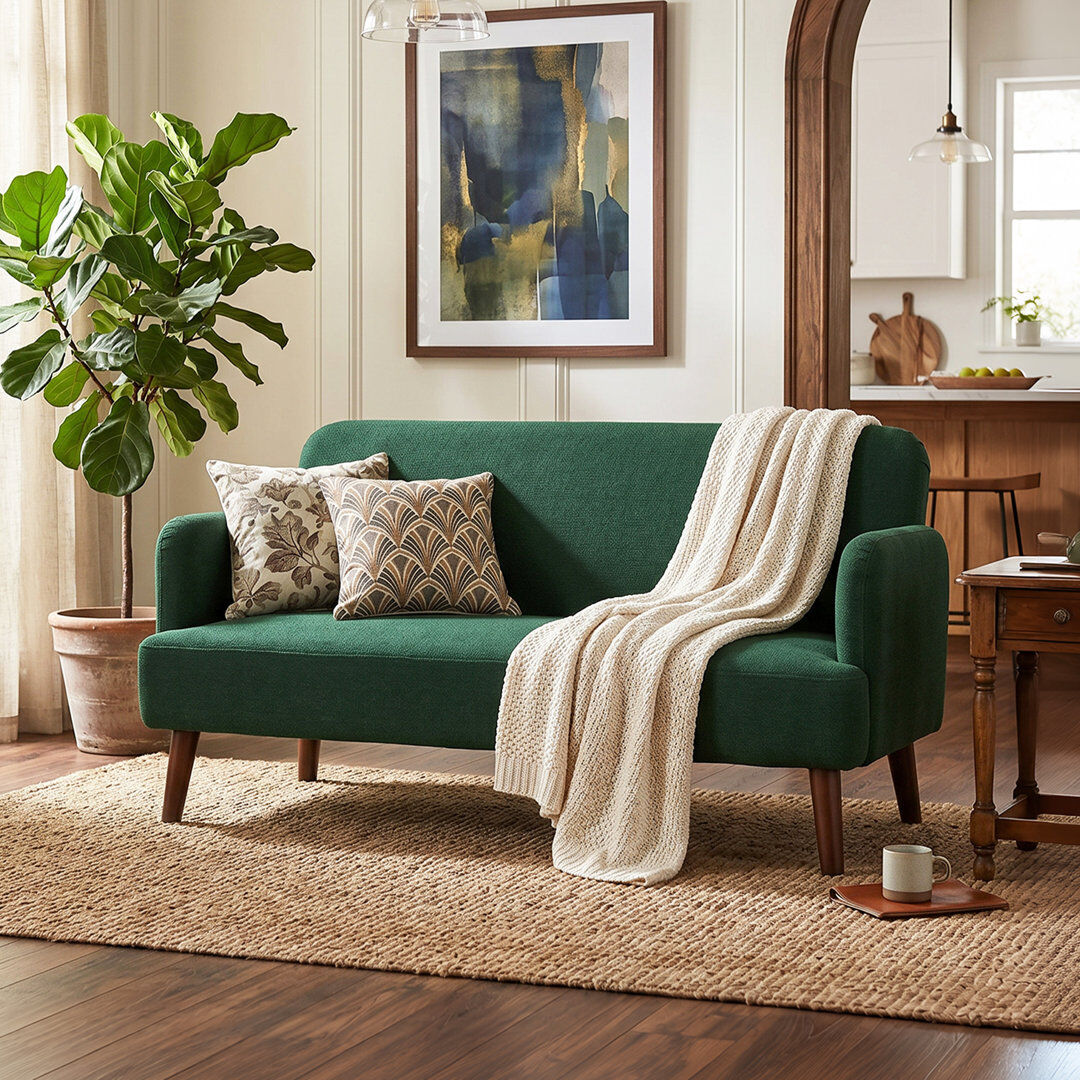 Norden Home Herefordshire 2 Seater Sofa Small Sofa 21cm Thick Padding Wood Legs Dark Green 79cm H X 130cm W X 74cm D