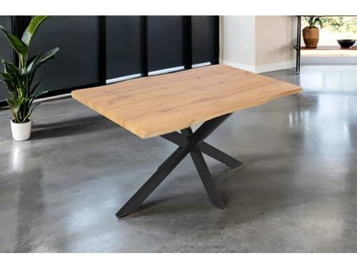 SAM Esstisch Josy 120x80 cm Holz Wildeiche-Optik Spider-Gestell schwarz 40 mm Tischplatte mit Baumkante, Metallgestell, Tisch für Esszimmer & Küche