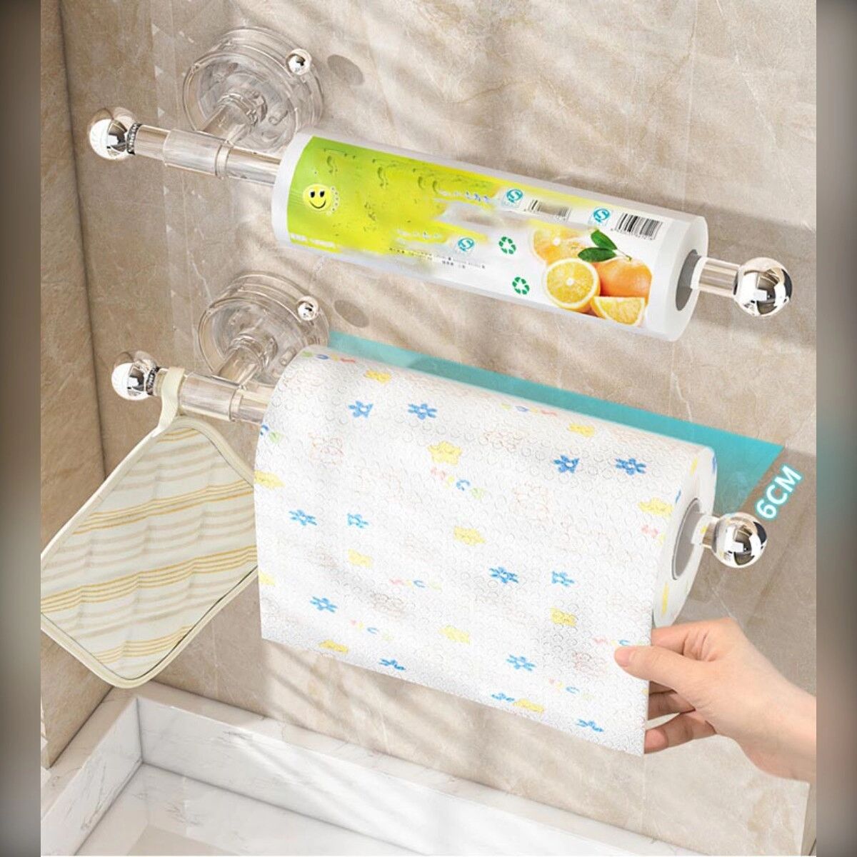 INF Saugnapf Multifunktionales Küchen-Aufbewahrungsregal — Vakuumdrehverschluss PET-Organizer mit Mehrstangen-Design Beige
