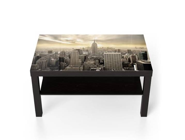 DEQORI Glastisch schwarz groß 90x50 cm Motiv Goldene Metropole ausgefallener Beistelltisch aus Glas Hochglanz Couchtisch fürs Wohnzimmer moderner Couch Tisch mit Design