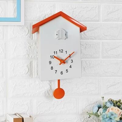 Uplift Picks Modern Cuckoo Wall Clock Bird Design Decorative Quartz Home Clock orange