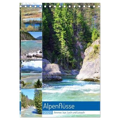 Alpenflüsse - Ammer, Isar, Lech und Loisach (Tischkalender 2027 DIN A5 hoch), CALVENDO Monatskalender