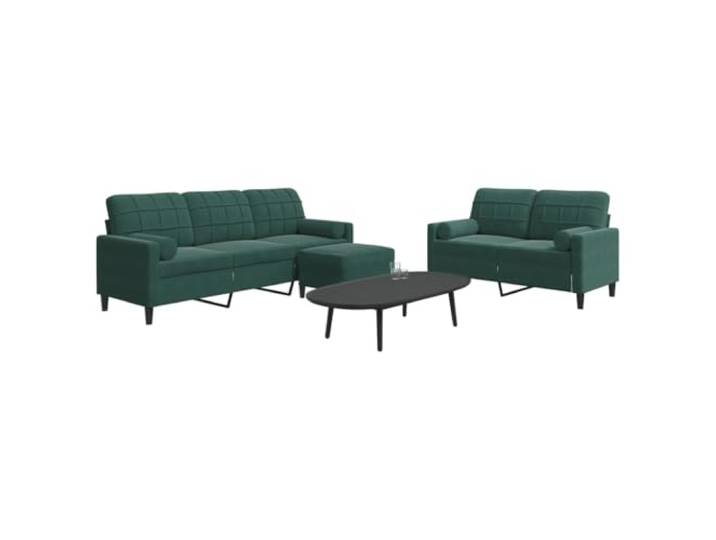 HEFZGDB 3-TLG. Sofagarnitur mit Kissen und Nackenrollen Dunkelgrün Samt, Weiches Velours Material und Robustes Metallgestell für Höchsten Komfort, Vielseitiger Hocker