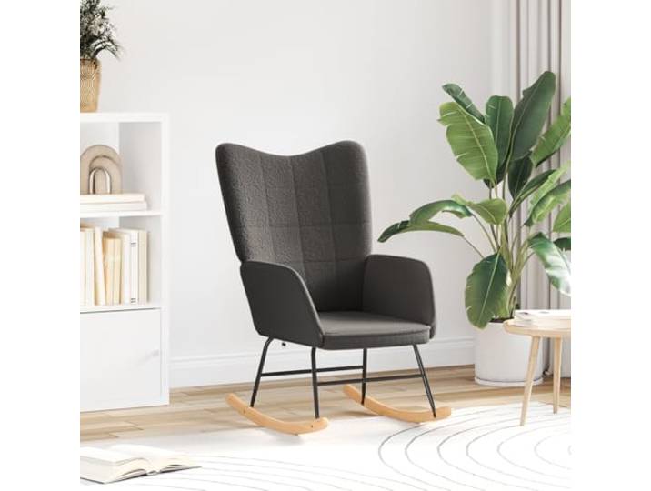 HEFZGDB Relaxsessel Dunkelgrau Wollähnlicher Stoff Schaukelstuhl mit Sanfter Wippbewegung für Wohnzimmer Bequemer Sitz mit Texturierter Oberfläche Robuste Konstruktion und Kompakt
