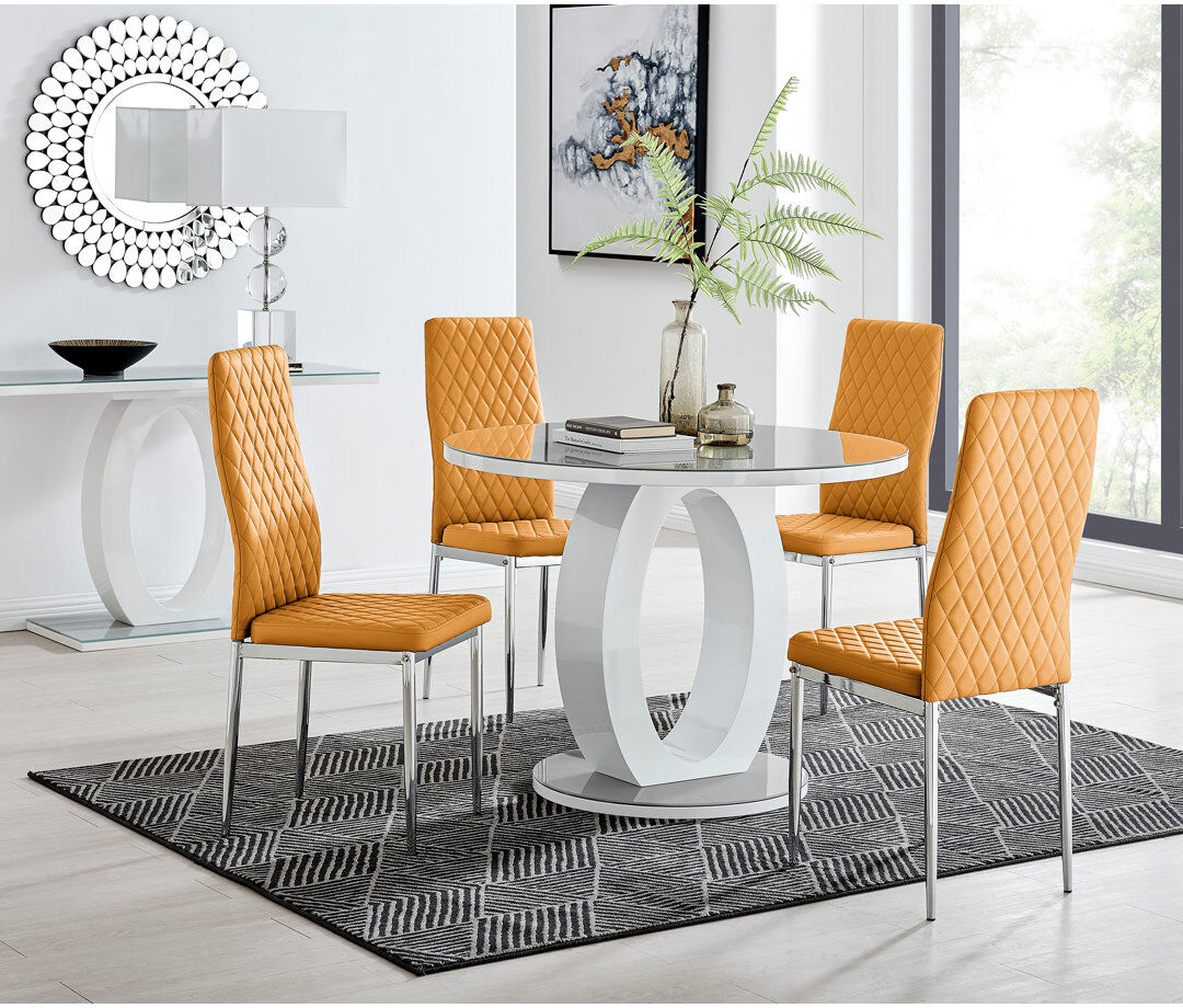 Canora Grey Scottsmoor 4 -Person Glass Dining Set Mustard Yellow/Grey 4
