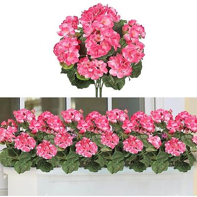 künstliche rote Geranien-Seidenblumen, Pflanzenbusch für draußen, 2 Bündel, Kunstblumen, Geranien für draußen, florale Heimdekoration, Innengarten, Terrassenvase, Grab, Friedhof, Tischdekoration