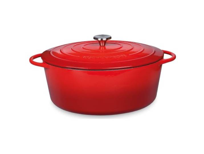 Küchenprofi Gusseisen Bräter mit Deckel, rot/innen schwarz, 35 cm, Schmortopf, Auflaufform, Dutch Oven, Brotbacktopf, emailliert, für alle Herdarten(inkl. Induktion), zum Schmoren, Backen, Braten