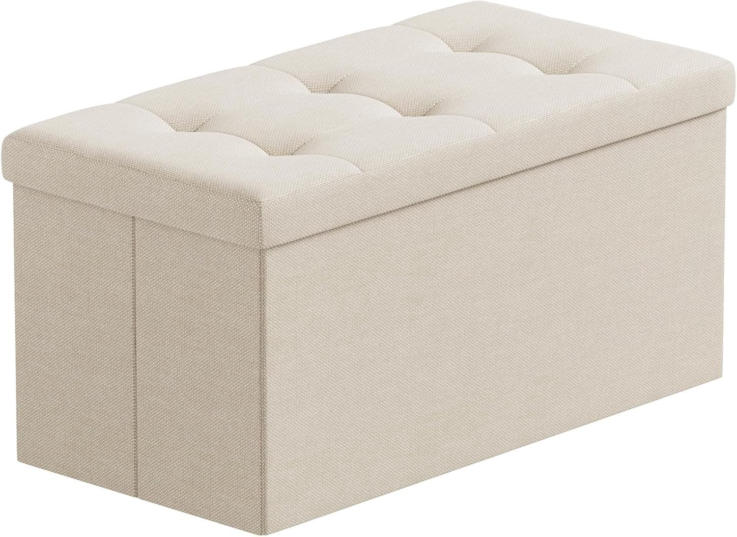 Multifunctionele vouwbare linnen opbergdoos als voetenbank en zitplaats, beige
