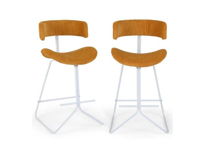 COSTWAY Barhocker Esszimmerstuhl gepolstert aus Cord mit Fußstütze (2er Set), 150kg