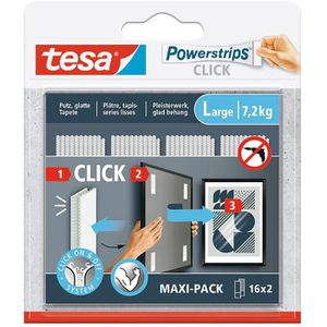 Tesa Klettband Powerstrips Click Large 77722-00020, weiß, selbstklebend, 32x Haken, 8,5cm x 20mm