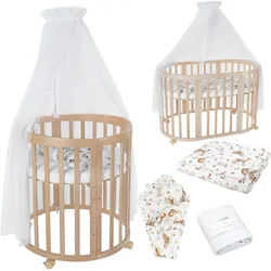 BABYBETT NATUR OVAL 7in1 mit Matratze und Himmelset