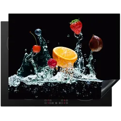 HERDABDECKPLATTE Wasser - Obst - Orange - Erdbeere - Kirsche - Schwarz Induktionsmatte 77x59 cm