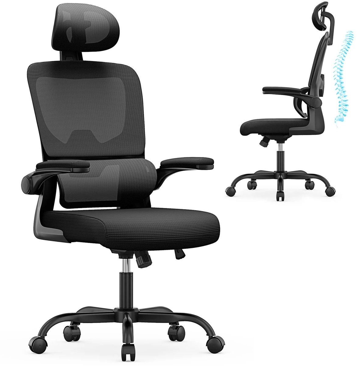 Ergonomische Bureaustoel – Comfortabele Gamingstoel met Ademend Mesh, Verstelbare Rugleuning en Opklapbare Armleuningen