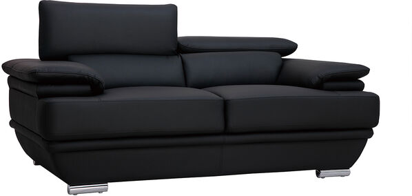 Miliboo Design-Ledersofa zwei Plätze verstellbares Kopfstück Schwarz EWING - Büffelleder