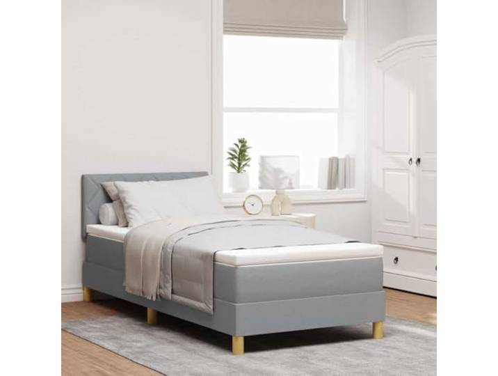 LED Stoffbezug Boxspringbett Schlafzimmer Design hellgrau 100 x 200 cm LED Boxspringbett mit Matratze 100x200 Stoff Hellgrau mit RGB LED Beleuchtung Lattenrost verstellbares Kopfteil USB