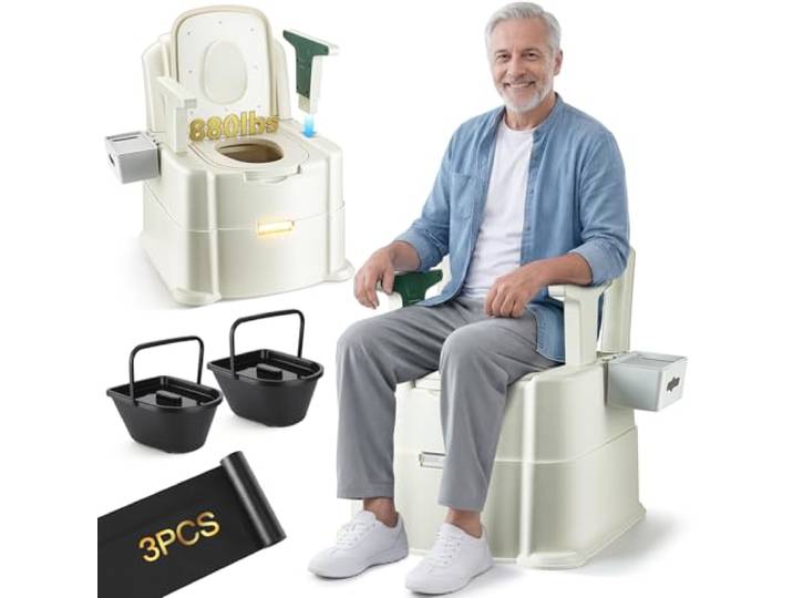 Hybodies Bedside Commode, Portable Toilet for Adults, Commode Chair for Toilet with Arms, Height Adjustable, 2 Toilets and Induction Night Light, Potty Chair for Elderly and Disabled