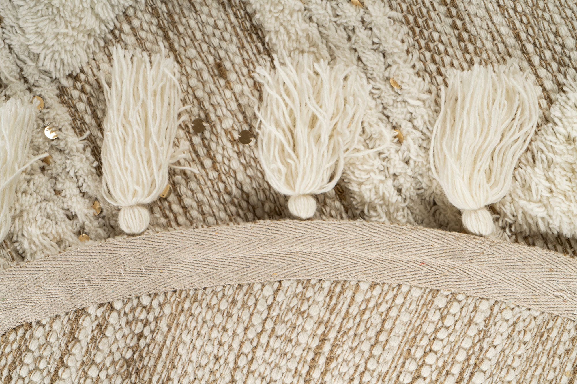 Wollteppich ME GUSTA "Bohist 425", beige (creme, khaki), B:160cm H:18mm L:160cm Ø:160cm, Wolle, Teppiche, Wollteppich, Wohnzimmer, Hoch-Tief-Struktur, Boho, Ethno creme, khaki B : 160cm Ø 160cm 1 Stk., 18mm, L: 160cm Ø 160cm