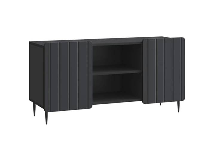 KUPTYERFG TV Lowboard Schwarz 102x34,5x52 cm TV Board Holzwerkstoff Moderner TV-Schrank für Wohnzimmer und Schlafzimmer mit 2 Schwenktüren, Fach und stabilen Stahlbeinen bis 60 kg Belastung.