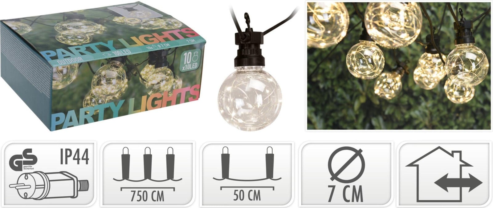 ProGarden LED-lichtketting met 100 lampen voor tuinfeesten