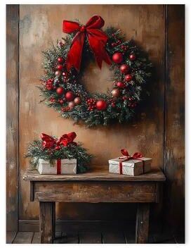 Uplift Picks Vintage Red Truck Christmas Canvas Nordic Winter Snow Scene Wall Art Decor 01 30x40 Cm