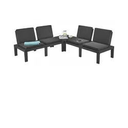 Dmora Outdoor-Lounge-Set Vigevano, Gartenset mit 4 Sitzen mit Rückenlehne und 1 Multifunktionsmodul, 100 % Made in Italy, Anthrazit
