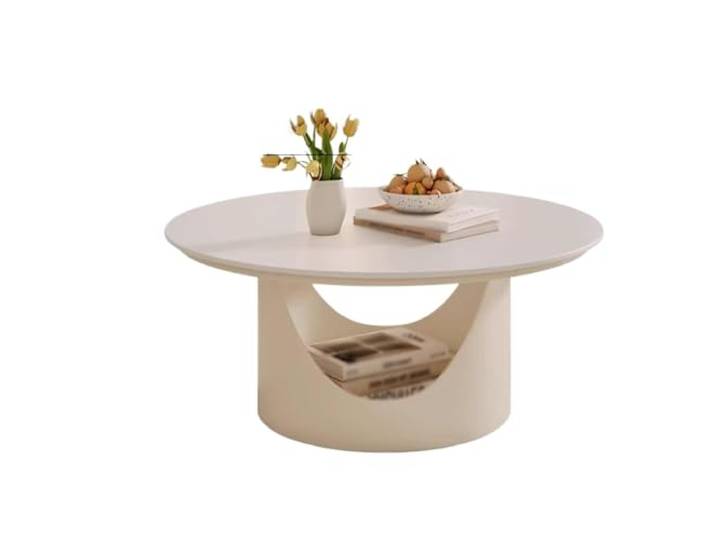 Ptasccne Runder Couchtisch mit doppellagiger Aufbewahrung, halbzylindrisch Teetische mit Untergestell aus Kohlenstoffstahl for das Wohnzimmer couchtisch