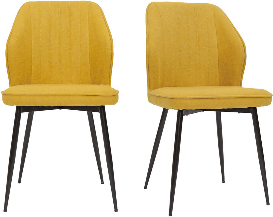 Miliboo Design-Stühle aus senfgelbem Stoff mit Samteffekt mit Beinen aus schwarzem Metall (2er-Set) FANETTE
